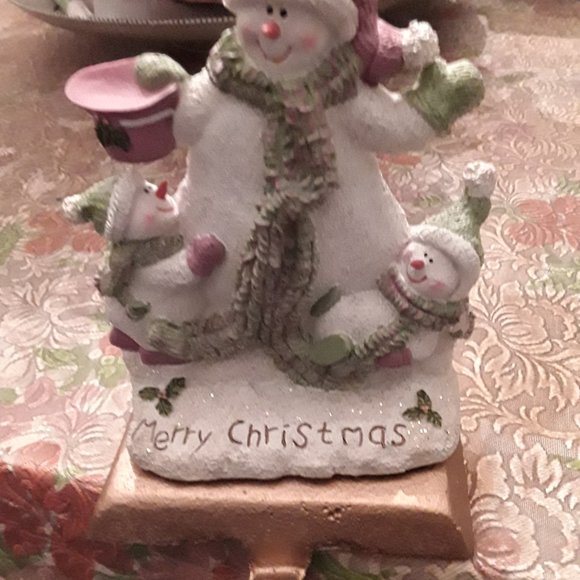 Christmas Stocking Holder - Three Happy Snow People - Picture 1 of 4